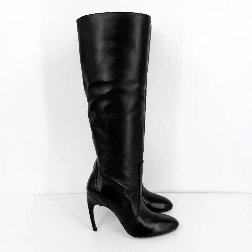 Stuart Weitzman Womens Luxecurve 100 Slouch Boots US 9B Black Leather NWOB